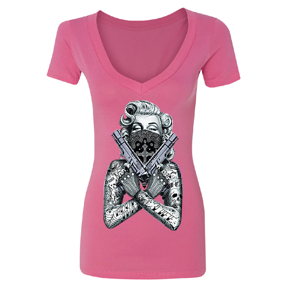 Marilyn Monroe Black Bandana Cross Women's Deep V-neck Souvenir Tee 