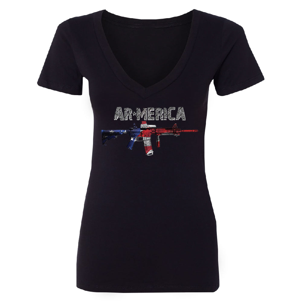 AR-MERICA 2nd Amendment Keep & Bear Arms Women's Deep V-neck Souvenir Tee 