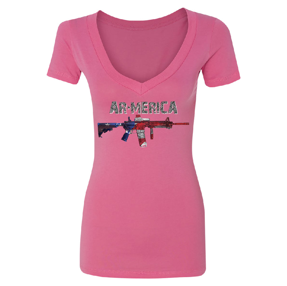 AR-MERICA 2nd Amendment Keep & Bear Arms Women's Deep V-neck Souvenir Tee 