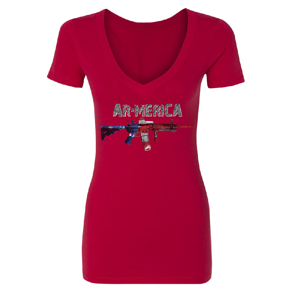 AR-MERICA 2nd Amendment Keep & Bear Arms Women's Deep V-neck Souvenir Tee 