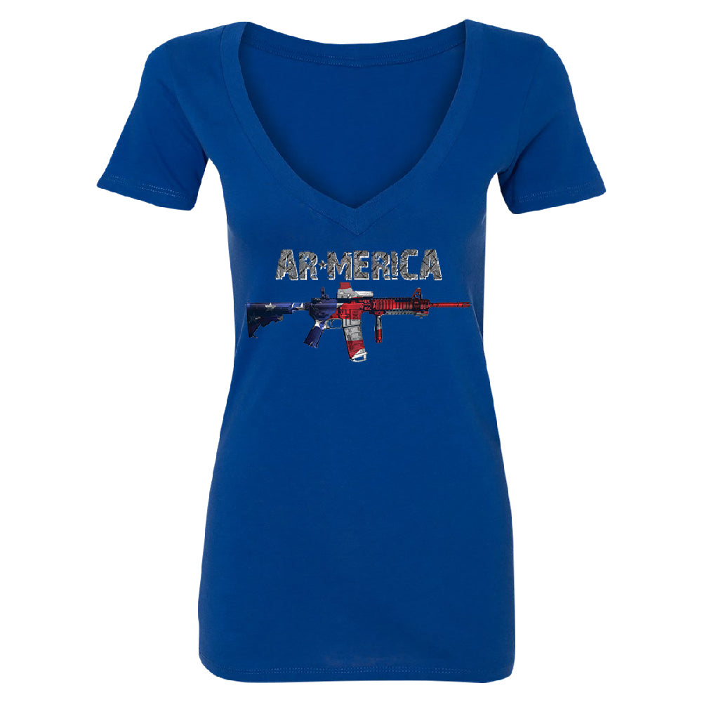 AR-MERICA 2nd Amendment Keep & Bear Arms Women's Deep V-neck Souvenir Tee 