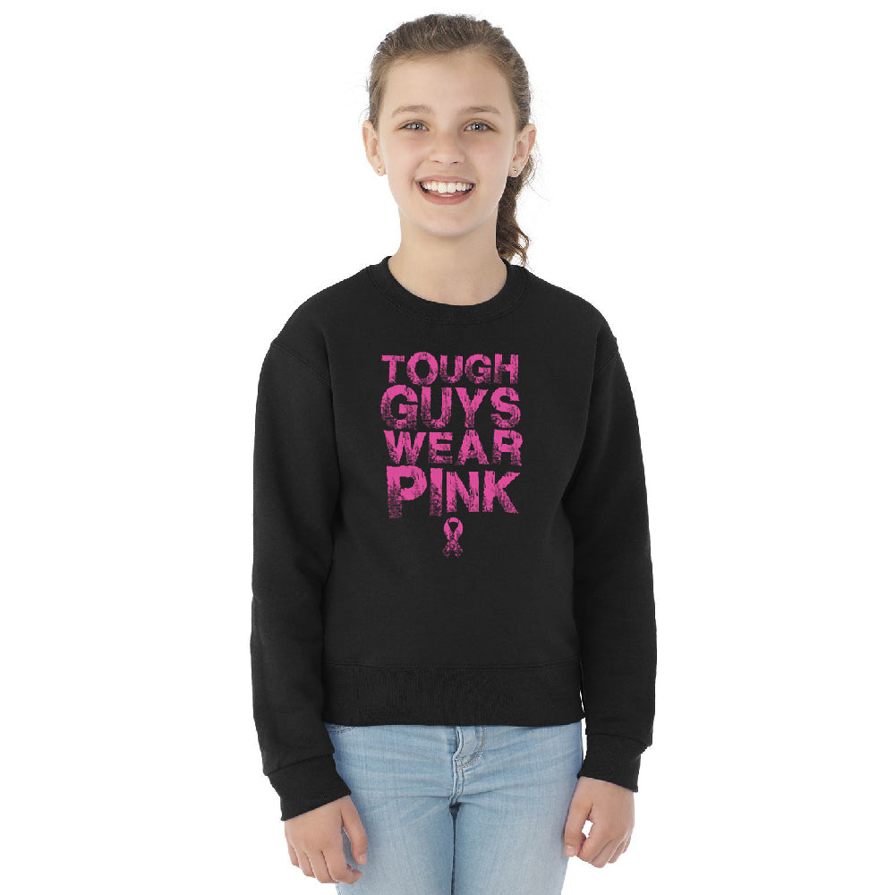 Tough Guys Wear Pink Youth Crewneck Breast Cancer Awareness SweatShirt 