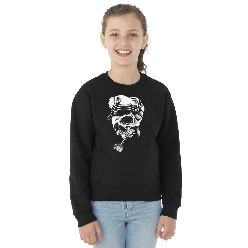 Skull Captain Hat & Pipe Youth Crewneck Souvenir SweatShirt 