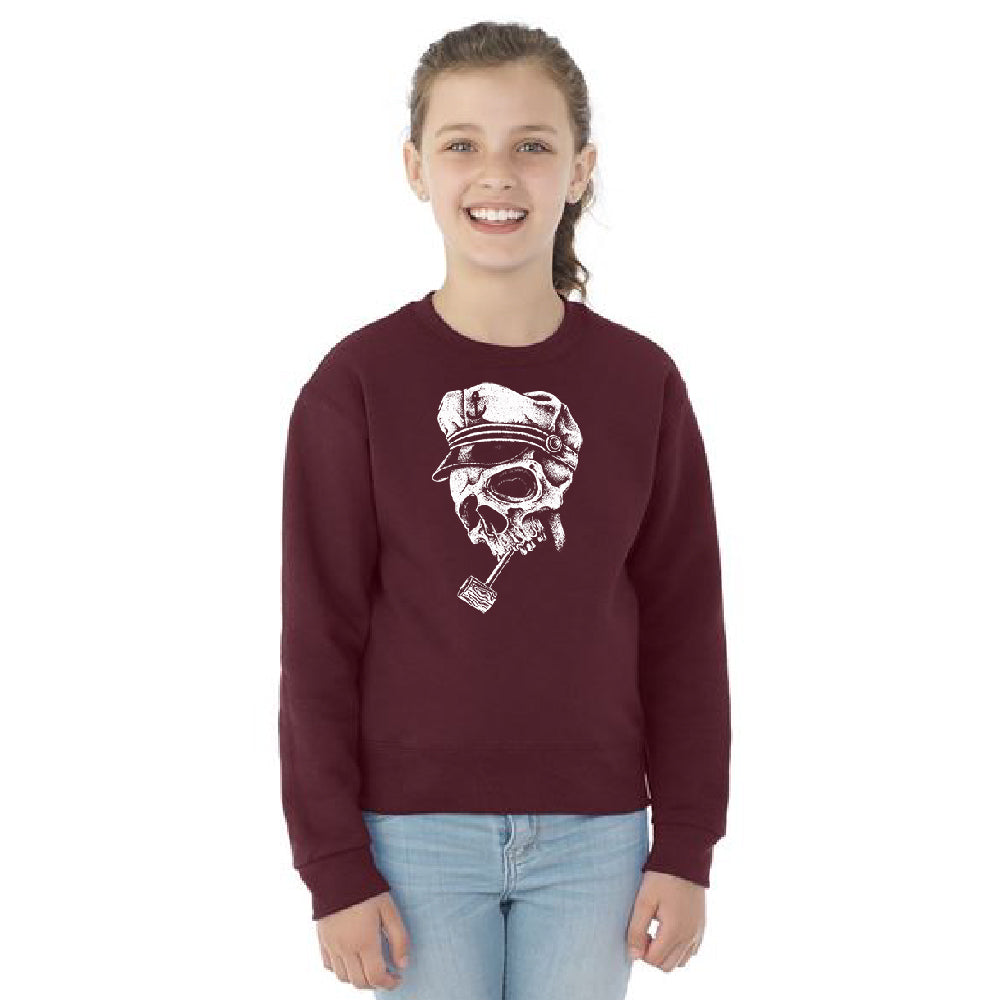 Skull Captain Hat & Pipe Youth Crewneck Souvenir SweatShirt 