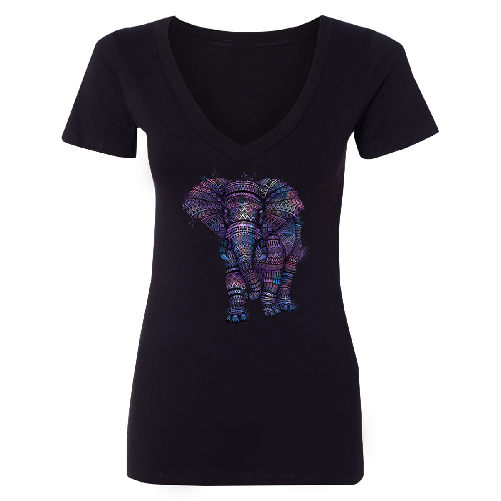 Mandala Zentangle Pastel Elephant Women's Deep V-neck Souvenir Tee 