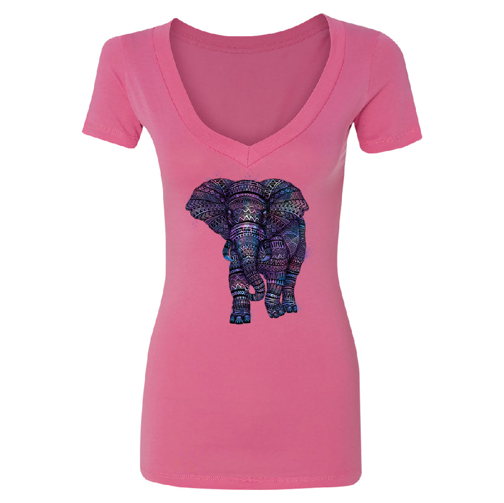 Mandala Zentangle Pastel Elephant Women's Deep V-neck Souvenir Tee 
