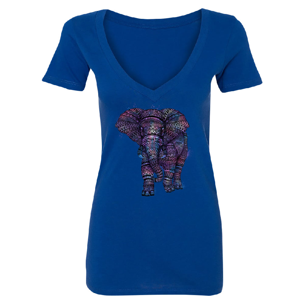 Mandala Zentangle Pastel Elephant Women's Deep V-neck Souvenir Tee 