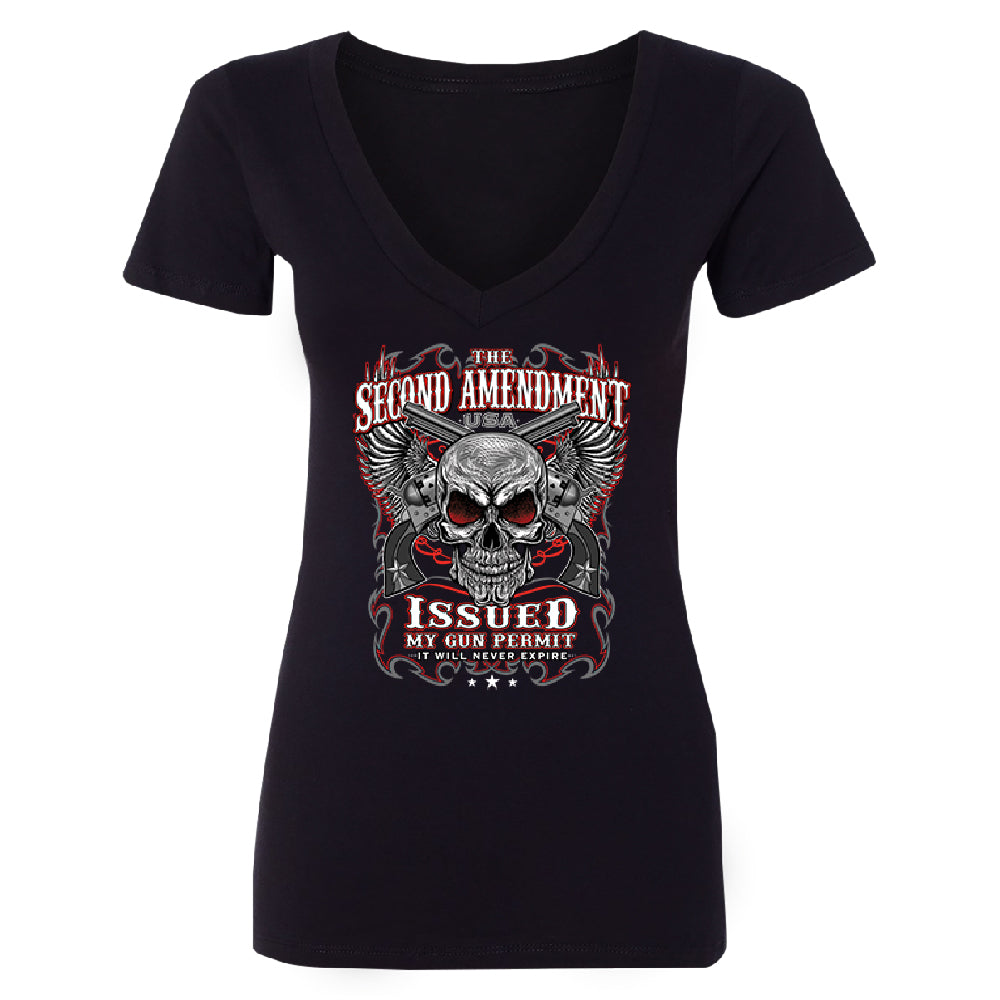 Second Amendment Never Expire Skull Women's Deep V-neck Souvenir Tee 