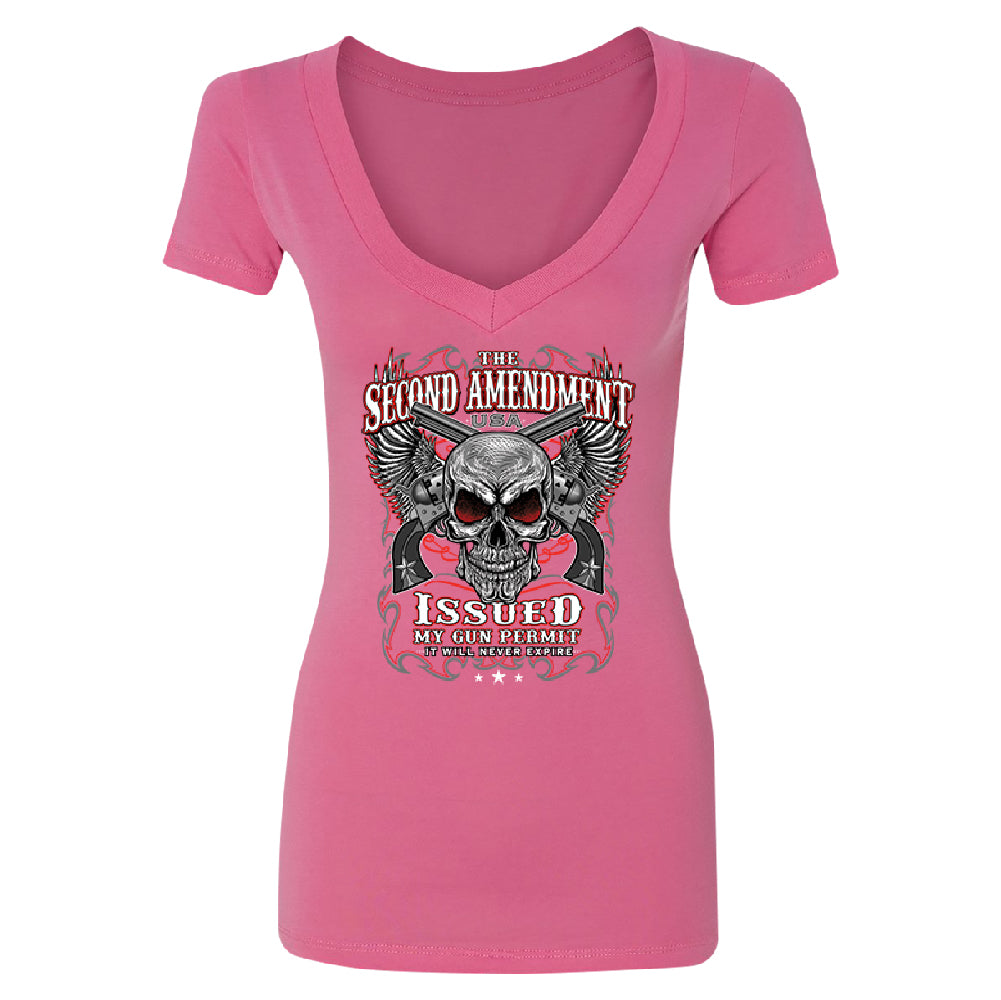 Second Amendment Never Expire Skull Women's Deep V-neck Souvenir Tee 
