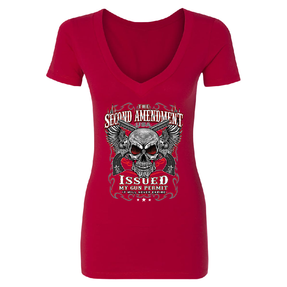 Second Amendment Never Expire Skull Women's Deep V-neck Souvenir Tee 