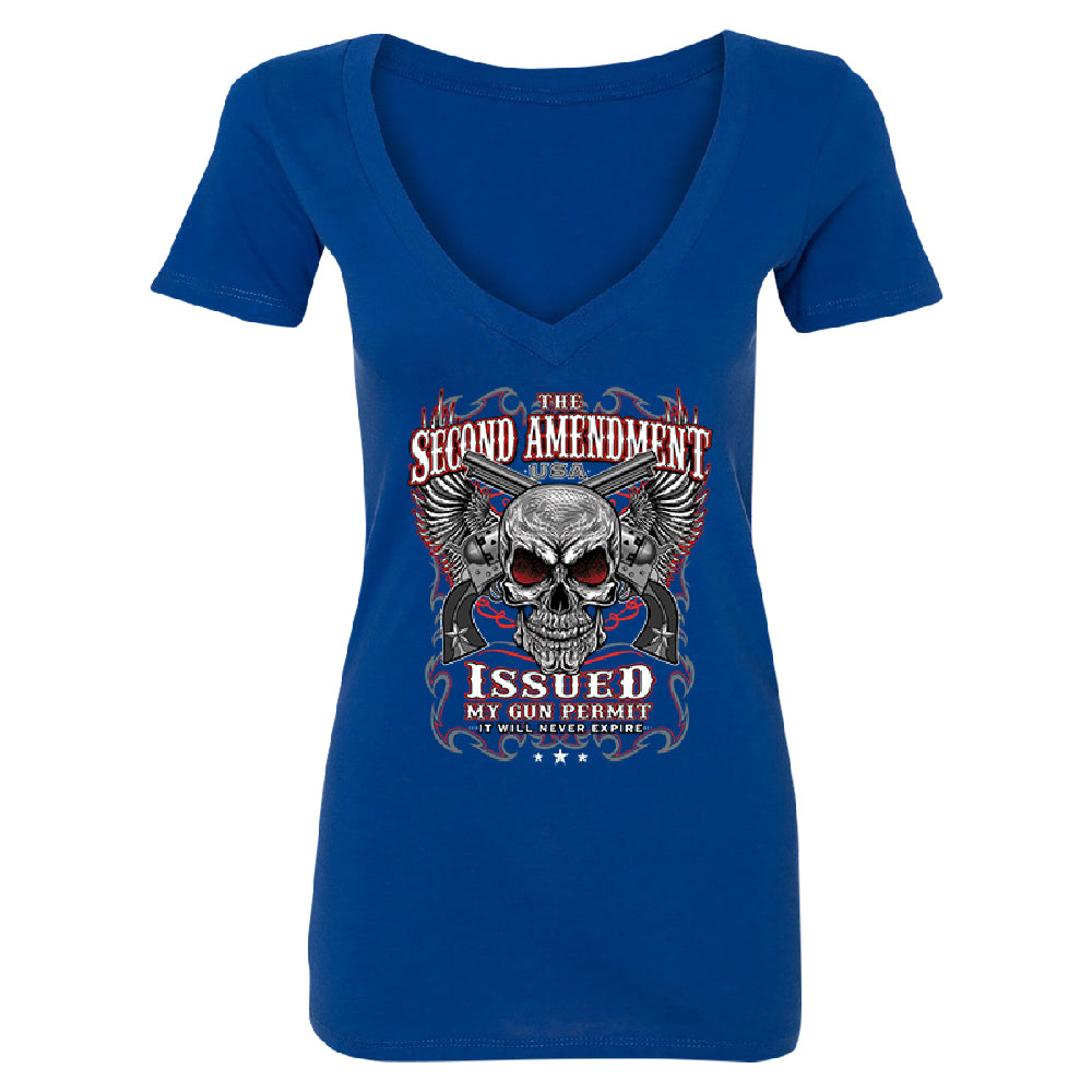 Second Amendment Never Expire Skull Women's Deep V-neck Souvenir Tee 