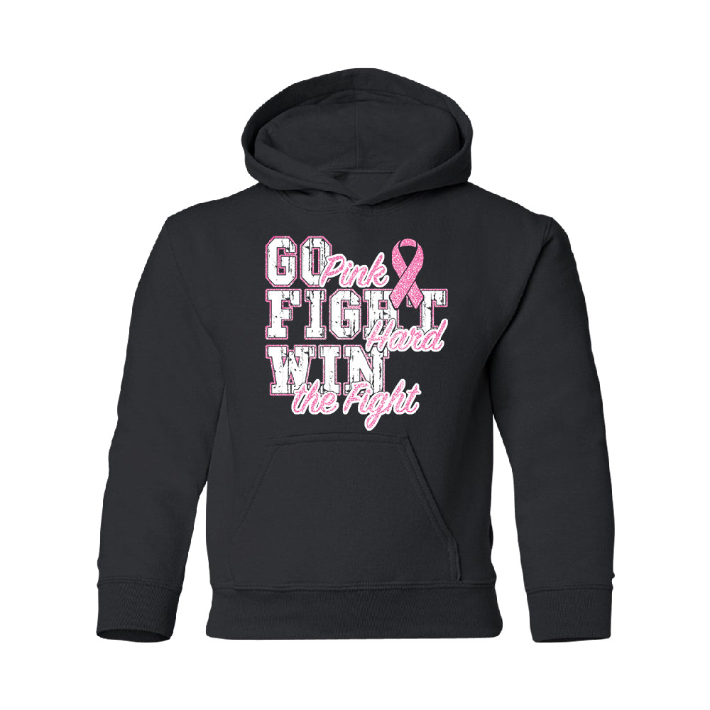 Fight Hard Win The Fight YOUTH Hoodie Breast Cancer Awareness SweatShirt 