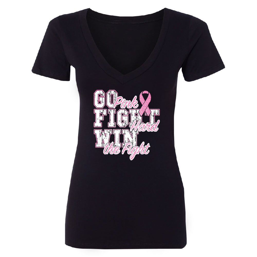 Fight Hard Win The Fight Women's Deep V-neck Breast Cancer Awareness Tee 