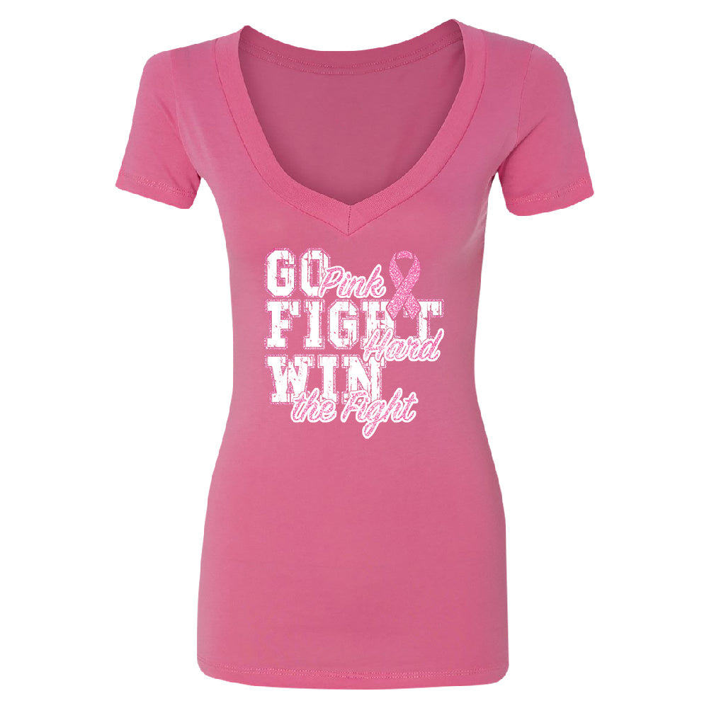 Fight Hard Win The Fight Women's Deep V-neck Breast Cancer Awareness Tee 