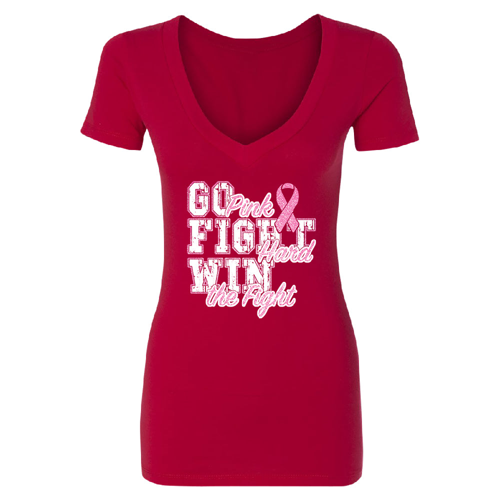 Fight Hard Win The Fight Women's Deep V-neck Breast Cancer Awareness Tee 