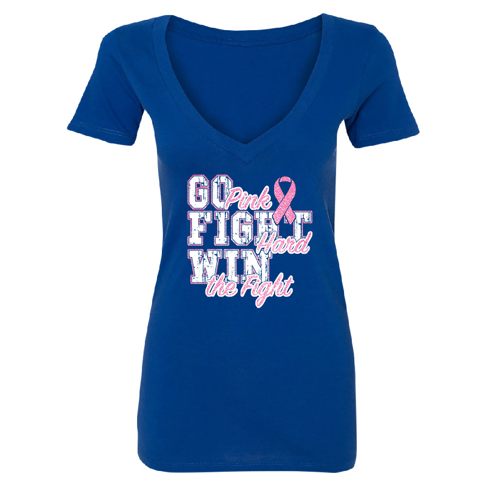 Fight Hard Win The Fight Women's Deep V-neck Breast Cancer Awareness Tee 