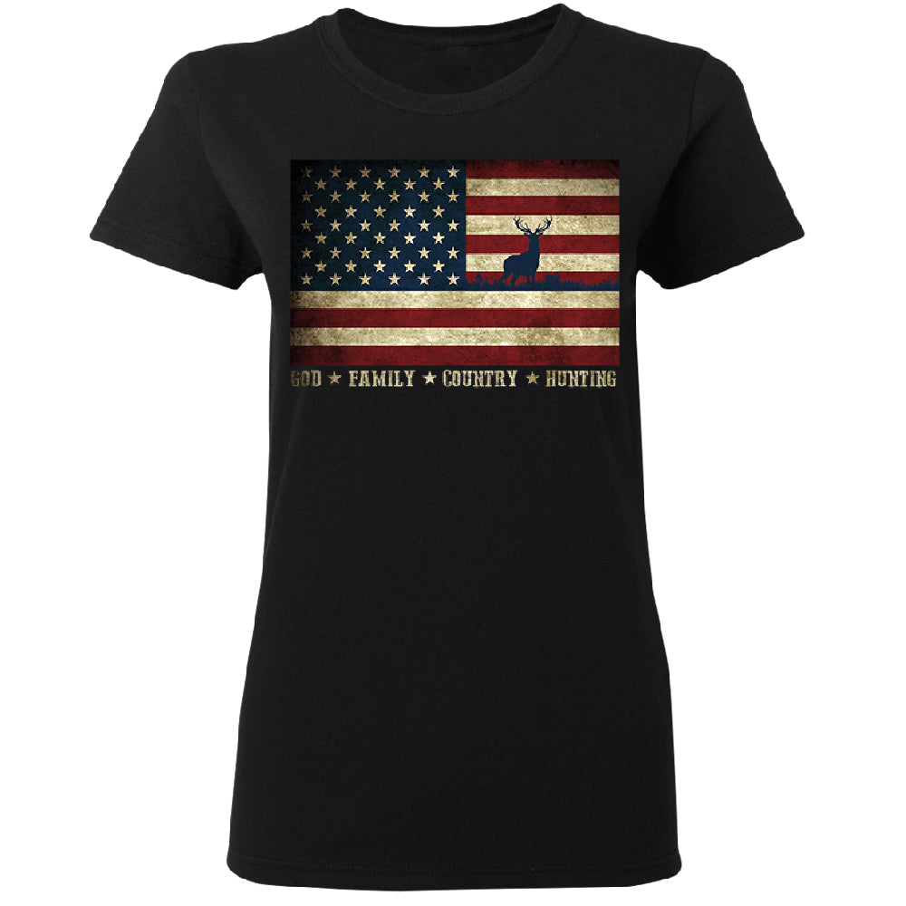 God Family Country Hunting American Flag Women's T-Shirt 