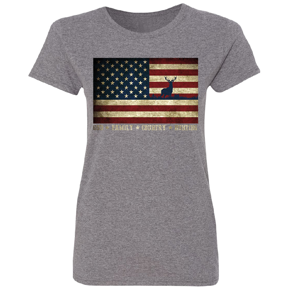 God Family Country Hunting American Flag Women's T-Shirt 