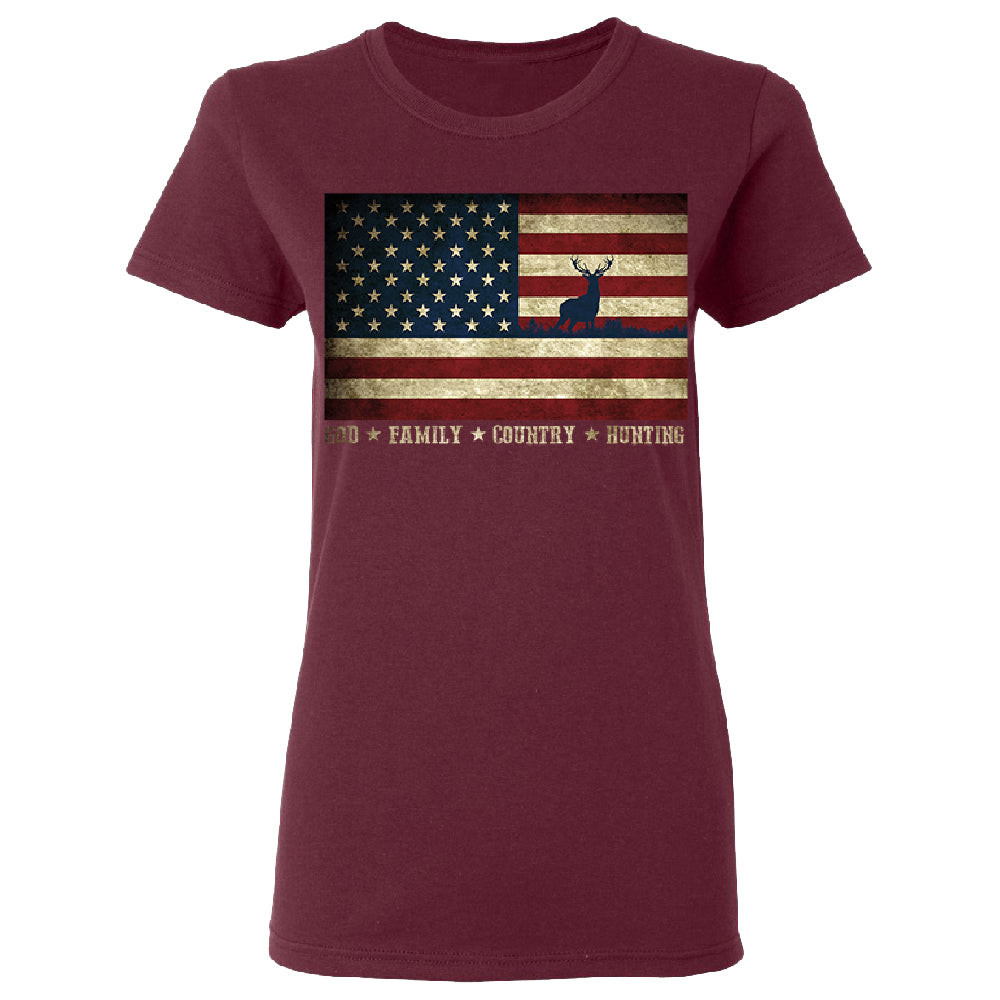 God Family Country Hunting American Flag Women's T-Shirt 