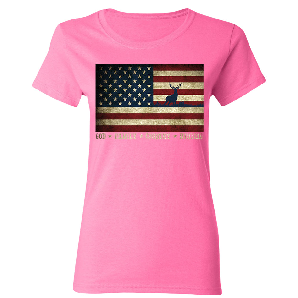 God Family Country Hunting American Flag Women's T-Shirt 