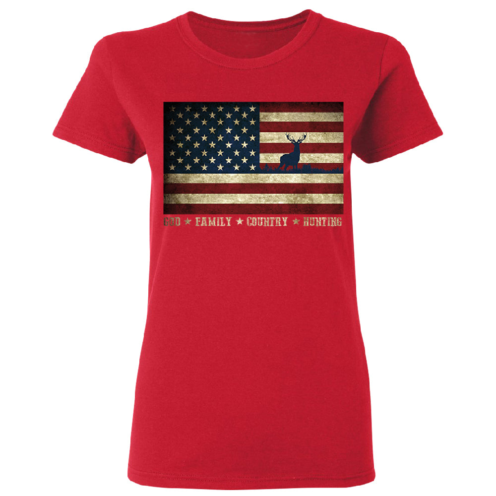 God Family Country Hunting American Flag Women's T-Shirt 