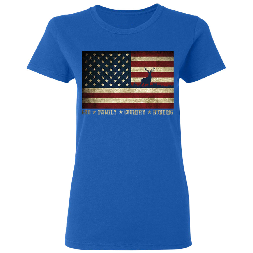 God Family Country Hunting American Flag Women's T-Shirt 