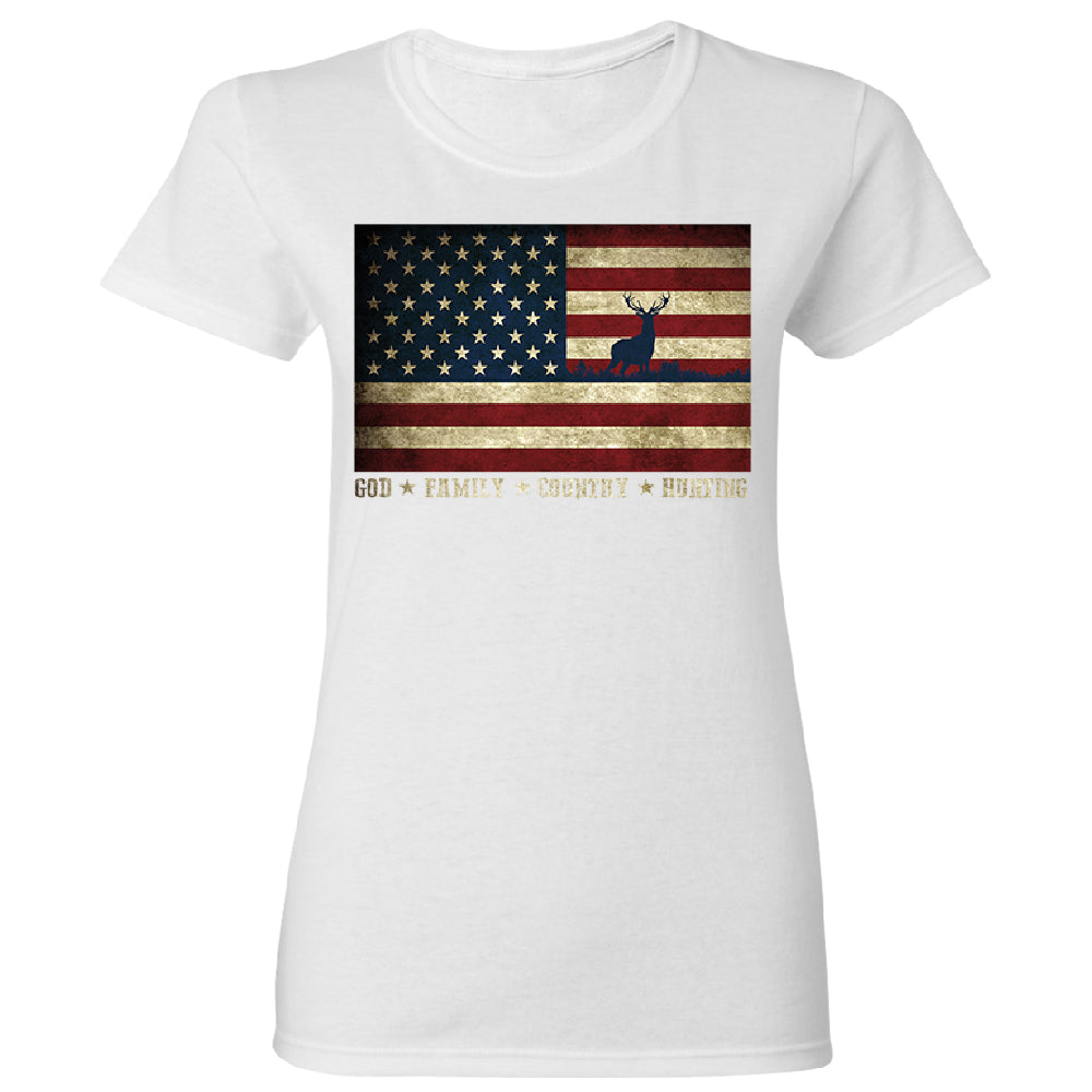 God Family Country Hunting American Flag Women's T-Shirt 