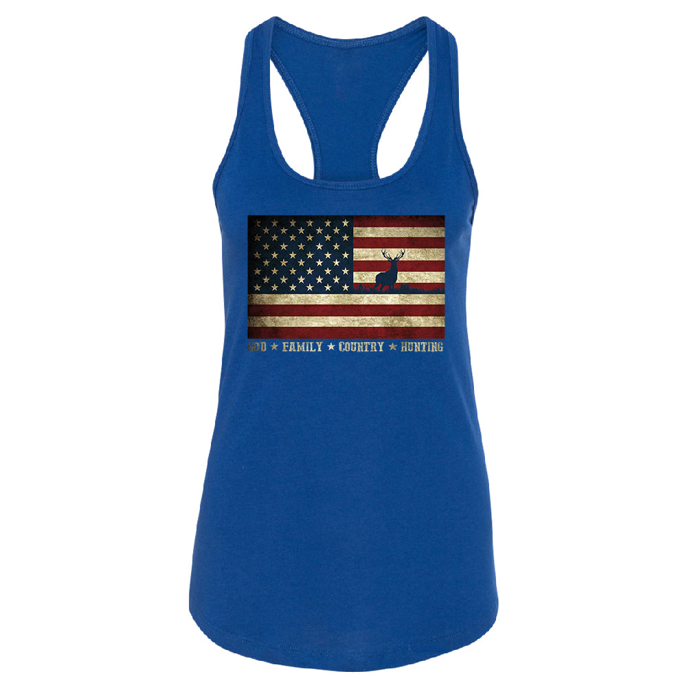 God Family Country Hunting American Flag Women's Racerback USA Shirt 