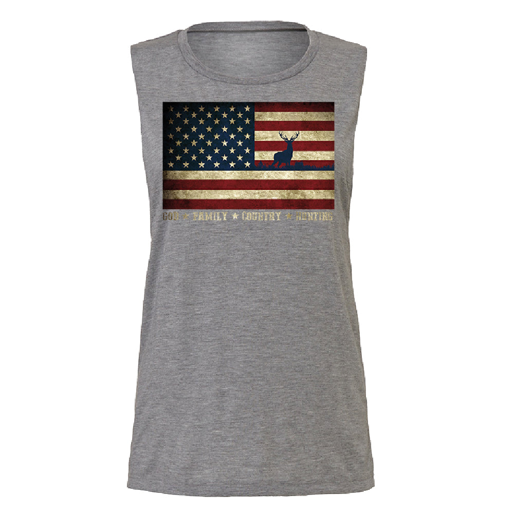 God Family Country Hunting American Flag Women's Muscle Tank USA Tee 