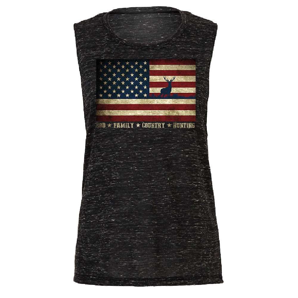 God Family Country Hunting American Flag Women's Muscle Tank USA Tee 