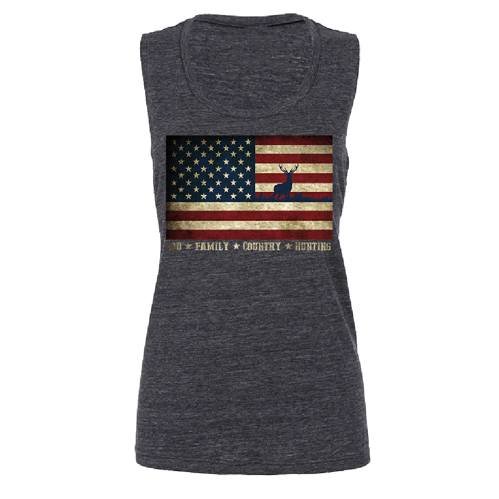 God Family Country Hunting American Flag Women's Muscle Tank USA Tee 