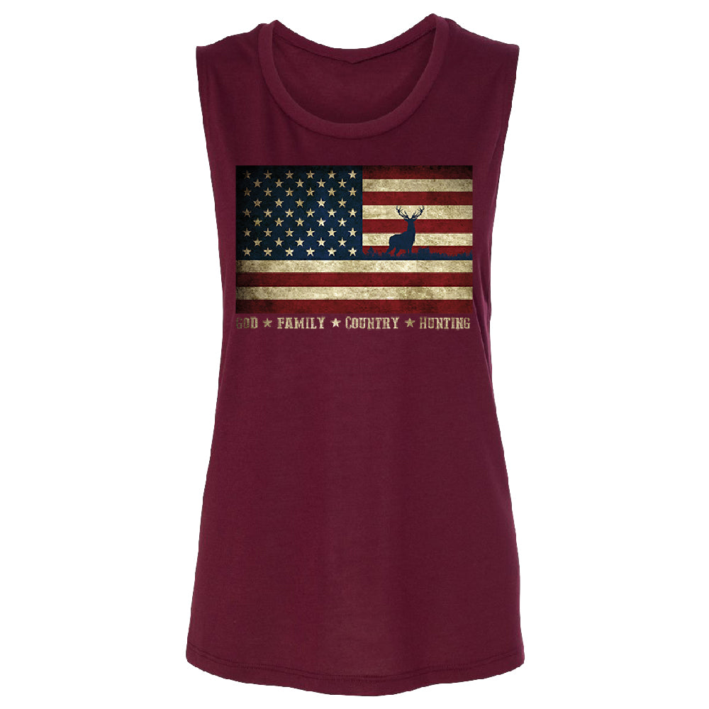 God Family Country Hunting American Flag Women's Muscle Tank USA Tee 