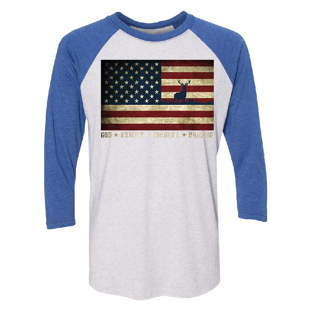 God Family Country Hunting American Flag 3/4 Raglan Tee 
