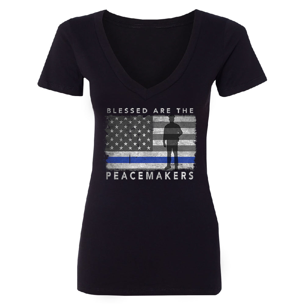 Blessed Are The Peacemakers Women's Deep V-neck Support Law Enforcement Tee 