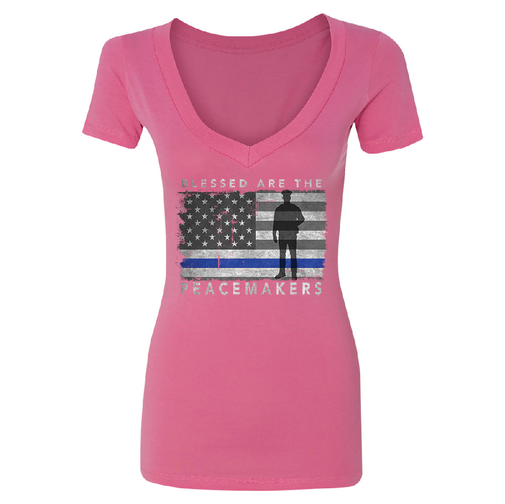 Blessed Are The Peacemakers Women's Deep V-neck Support Law Enforcement Tee 