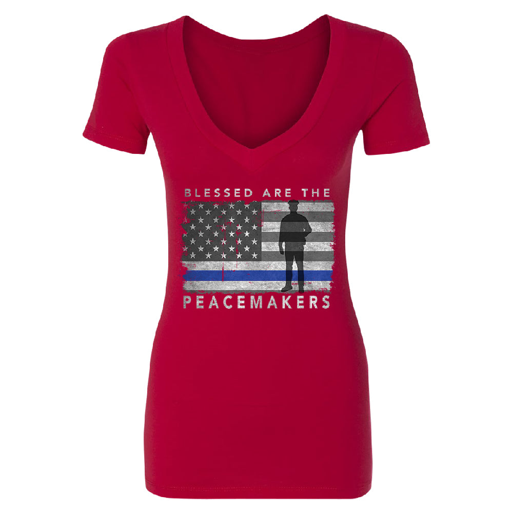 Blessed Are The Peacemakers Women's Deep V-neck Support Law Enforcement Tee 