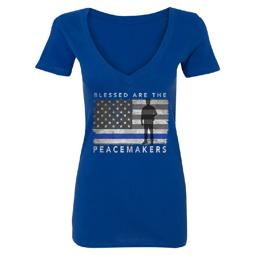 Blessed Are The Peacemakers Women's Deep V-neck Support Law Enforcement Tee 