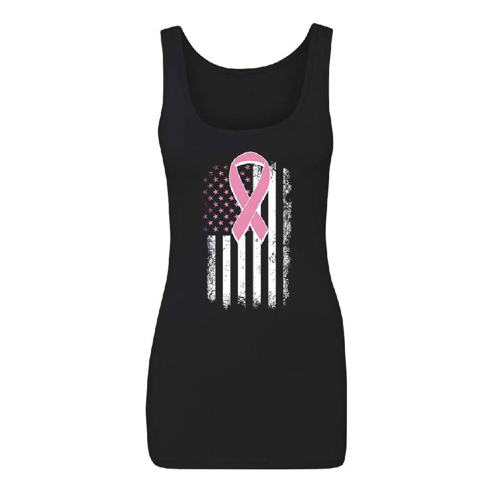 Pink Vintage American Flag Women's Tank Top Breast Cancer Awareness Shirt 