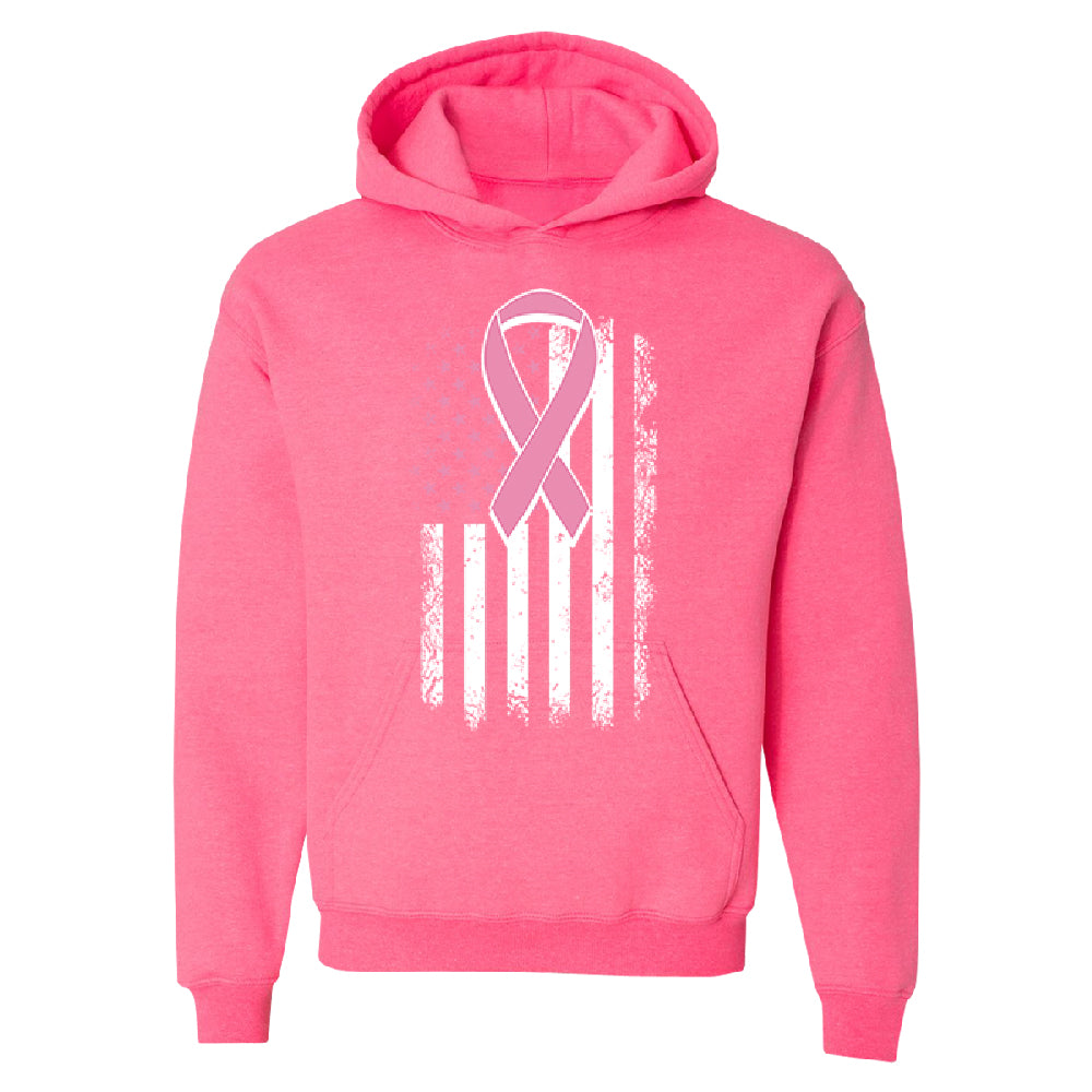Pink Vintage American Flag Unisex Hoodie Breast Cancer Awareness Sweater 