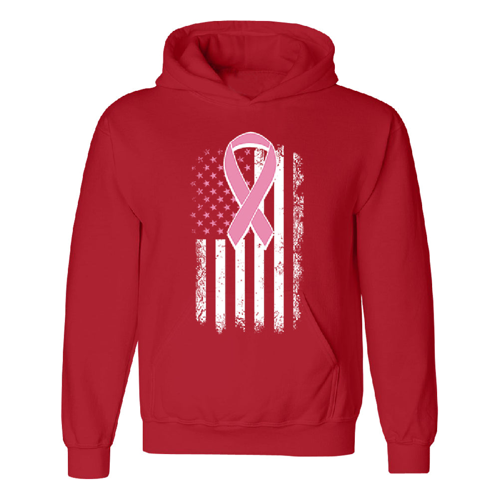 Pink Vintage American Flag Unisex Hoodie Breast Cancer Awareness Sweater 
