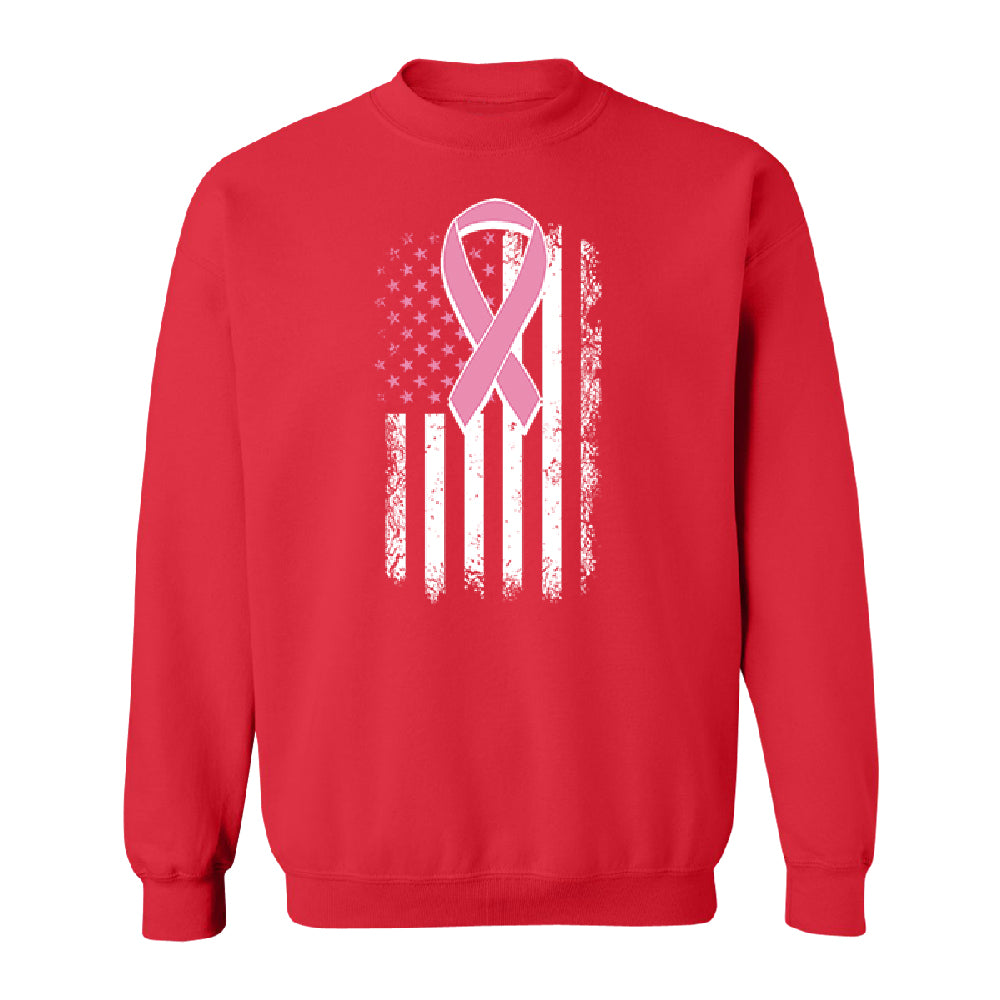 Pink Vintage American Flag Unisex Crewneck Breast Cancer Awareness Sweater 