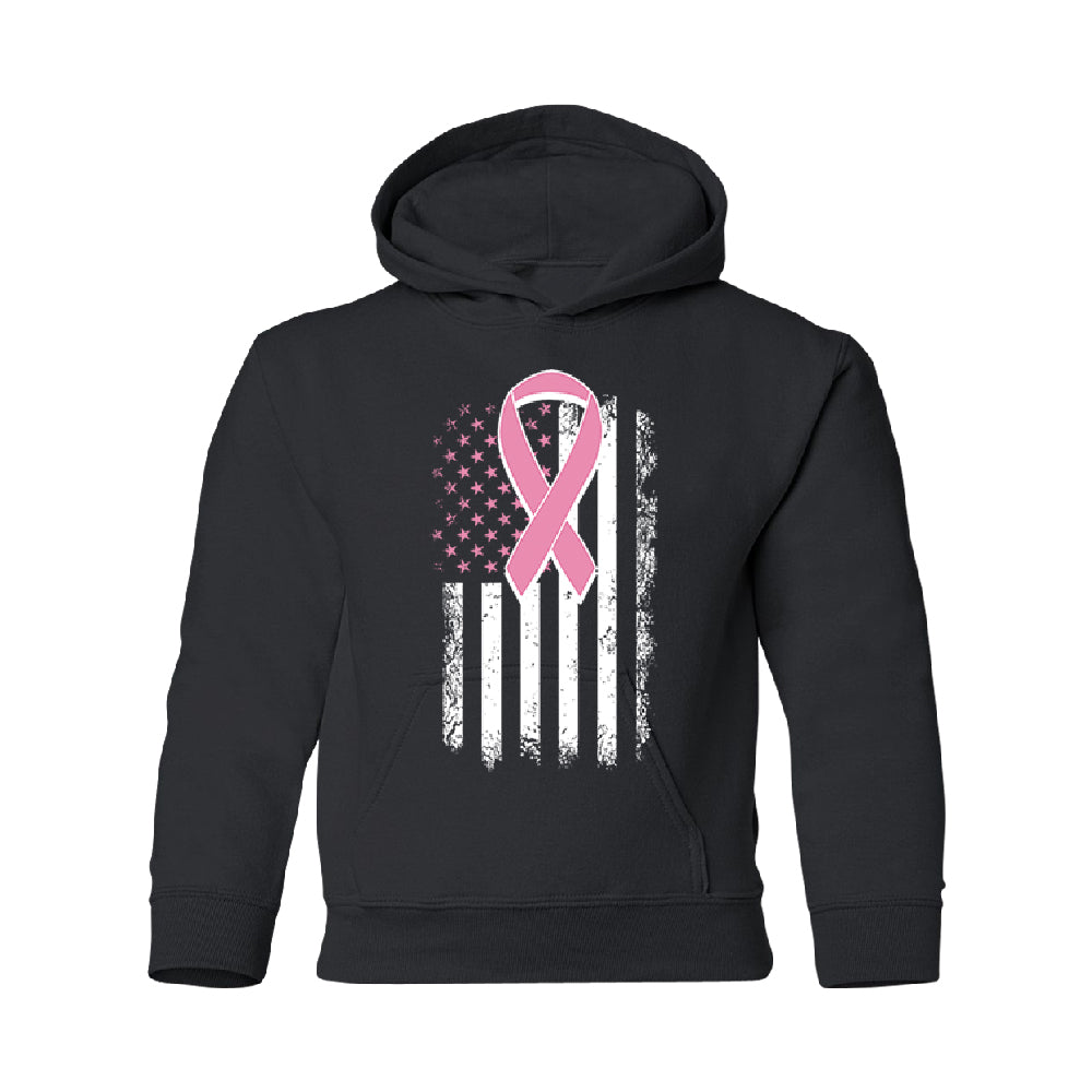 Pink Vintage American Flag YOUTH Hoodie Breast Cancer Awareness SweatShirt 