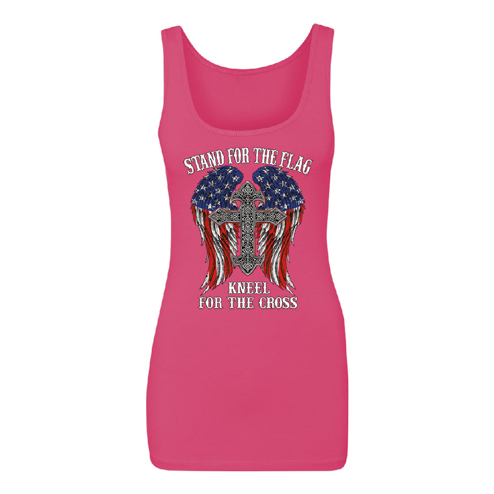 Stand For The Flag Kneel For The Cross Women's Tank Top American Flag Shirt 