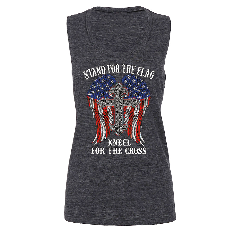 Stand For The Flag Kneel For The Cross Women's Muscle Tank American Flag Tee 