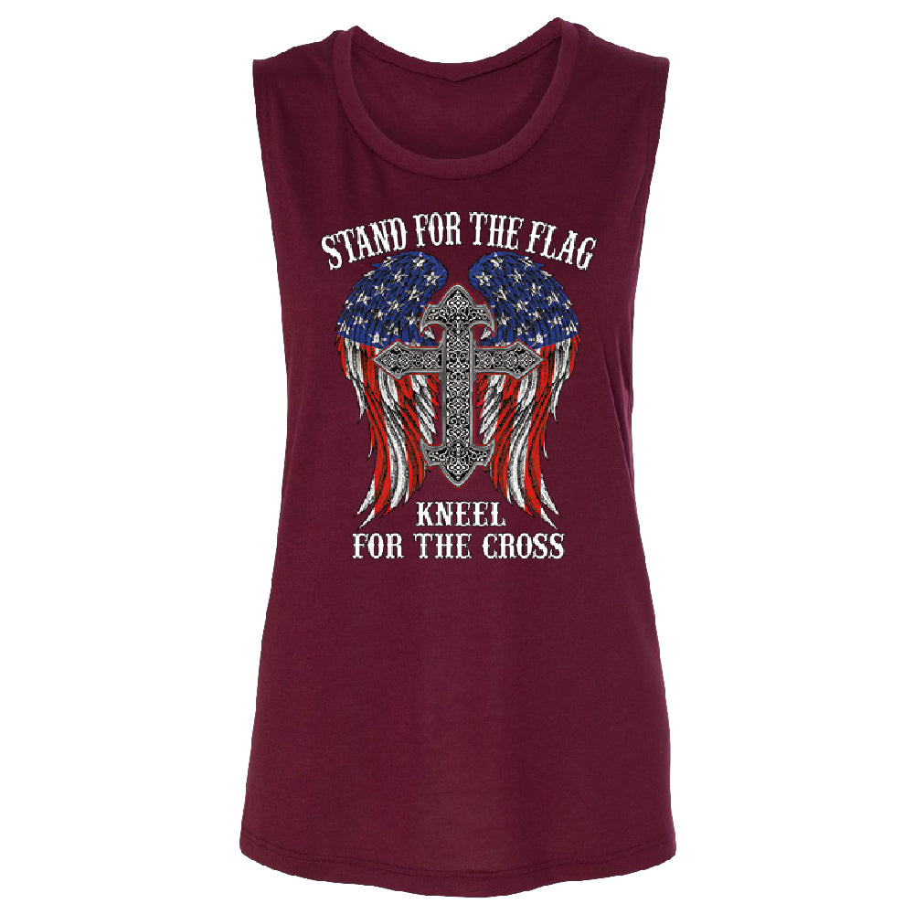 Stand For The Flag Kneel For The Cross Women's Muscle Tank American Flag Tee 