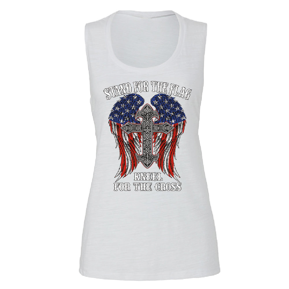 Stand For The Flag Kneel For The Cross Women's Muscle Tank American Flag Tee 