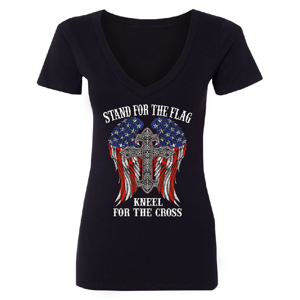 Stand For The Flag Kneel For The Cross Women's Deep V-neck American Flag Tee 