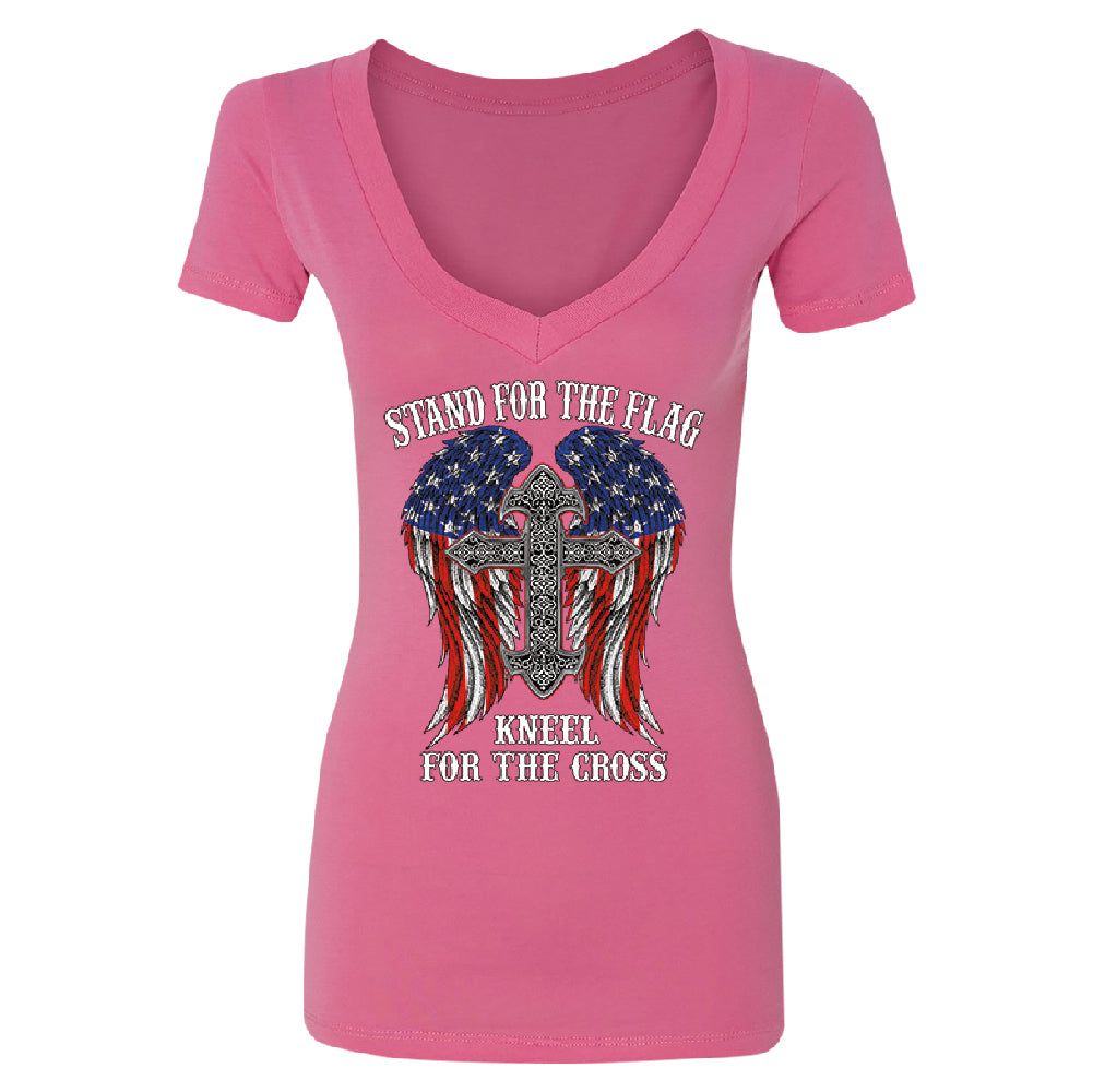 Stand For The Flag Kneel For The Cross Women's Deep V-neck American Flag Tee 