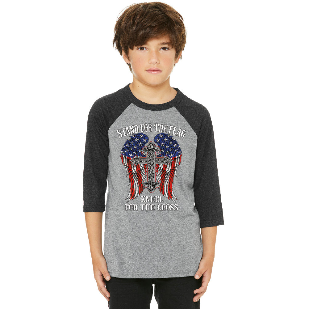 Stand For The Flag Kneel For The Cross Youth Raglan American Flag Jersey 