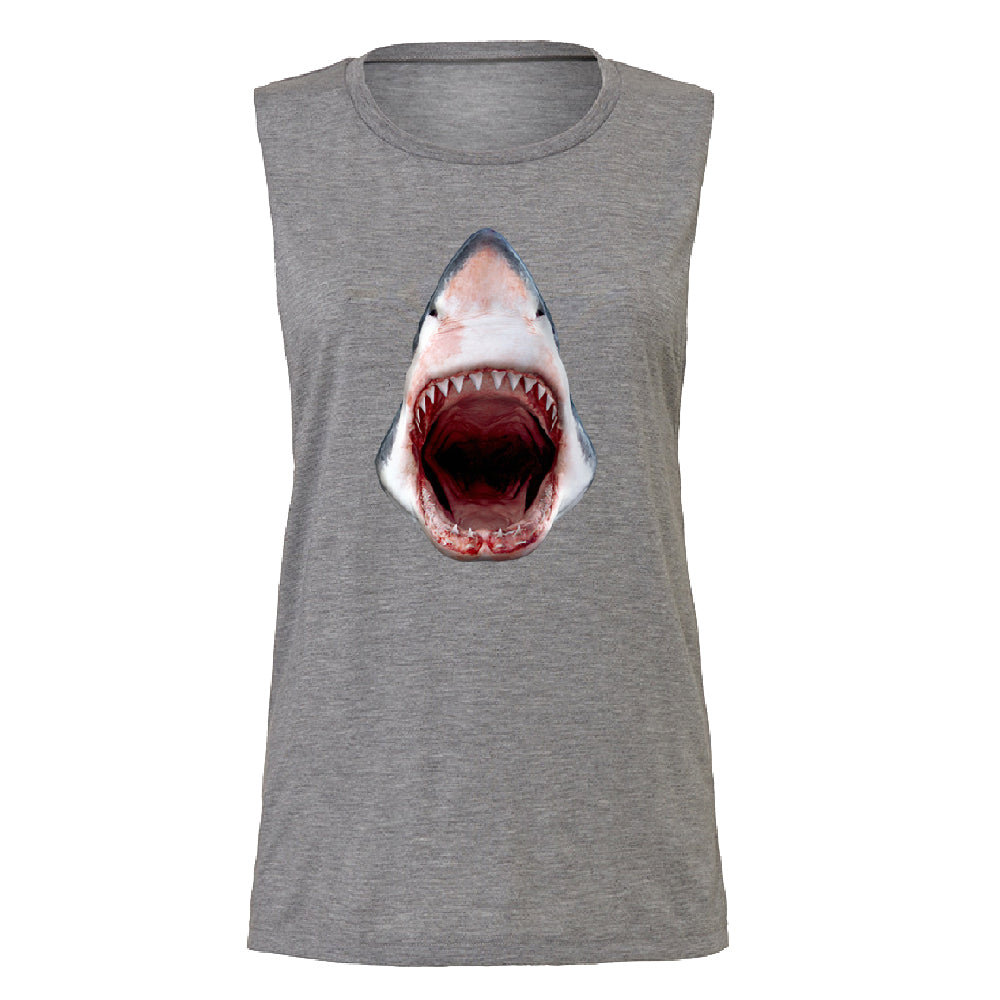 Great White Shark 3D Print Women's Muscle Tank Animals Shark Teeth Gift Tee 